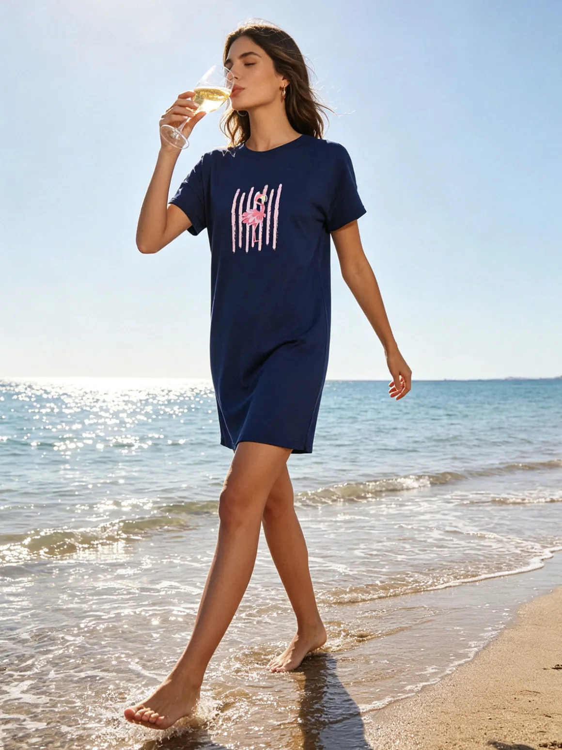 Kissimo Vestitino da donna in cotone a maniche corte - blu