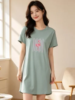 Kissimo Vestitino da donna in cotone a maniche corte - pistacchio
