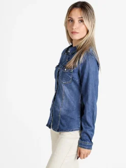 Kiss Pink Camicia in jeans da donna a maniche lunghe - jeans