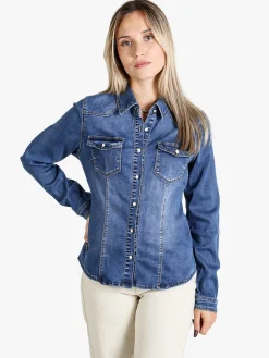 Kiss Pink Camicia in jeans da donna a maniche lunghe - jeans