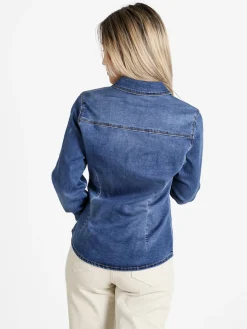 Kiss Pink Camicia in jeans da donna a maniche lunghe - jeans