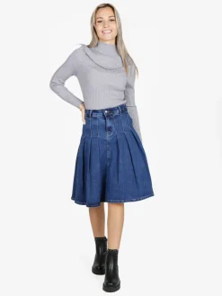 Kiss Pink Gonna in jeans da donna con pieghe