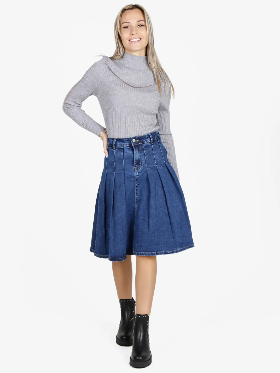 Kiss Pink Gonna in jeans da donna con pieghe