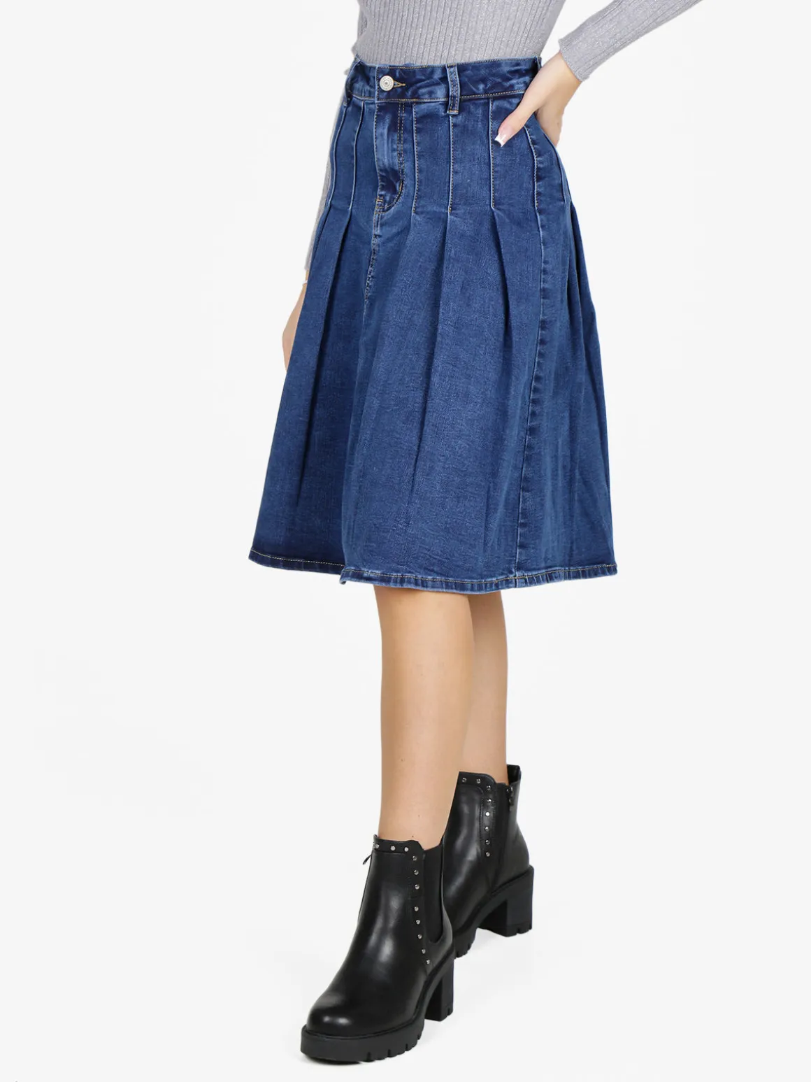 Kiss Pink Gonna in jeans da donna con pieghe