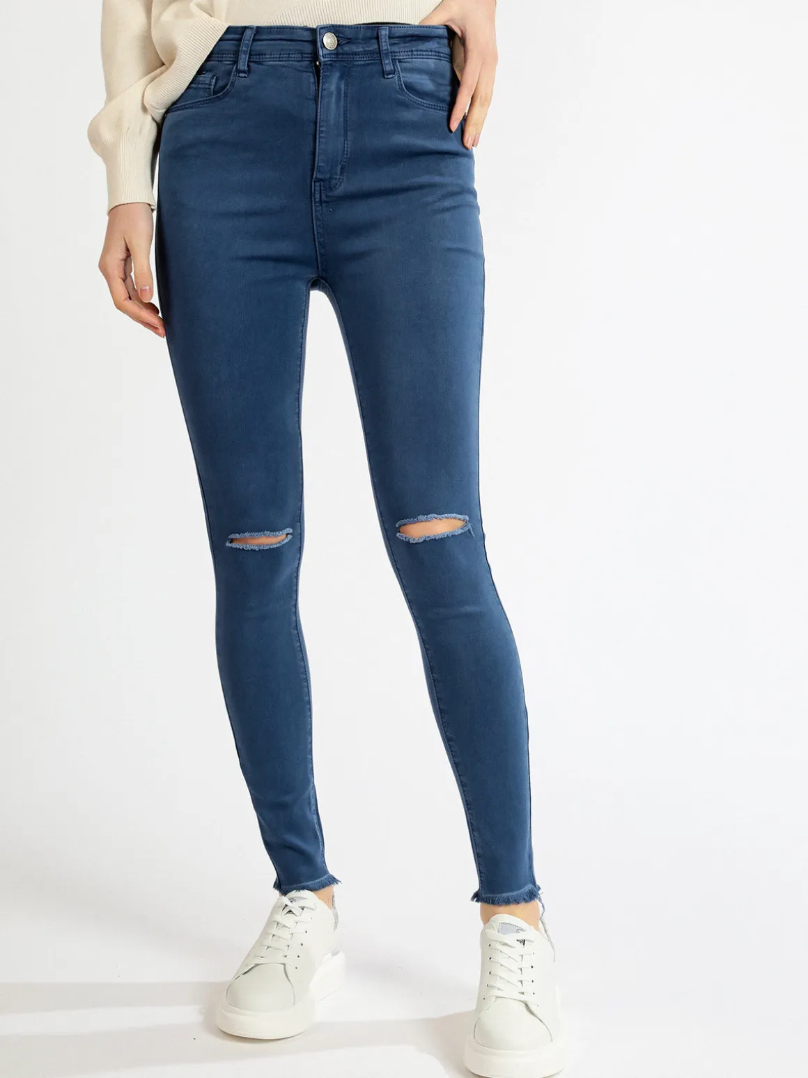 Kiss Pink Pantaloni donna elasticizzati con strappi