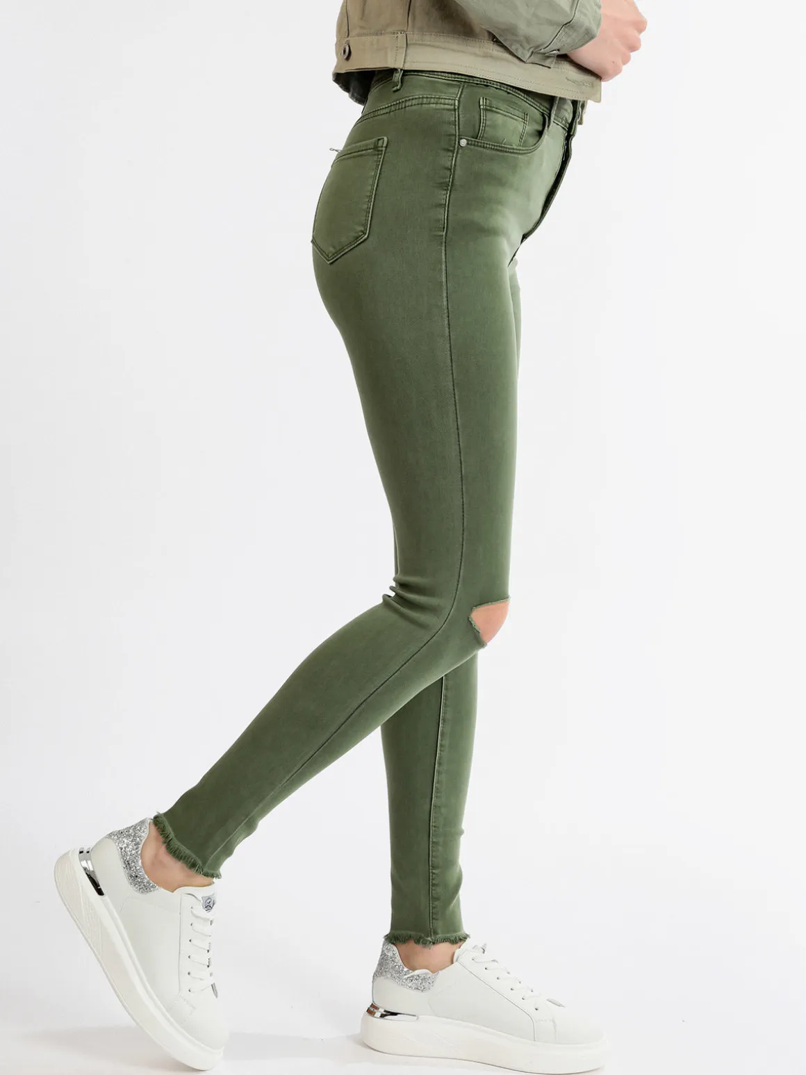 Kiss Pink Pantaloni donna elasticizzati con strappi