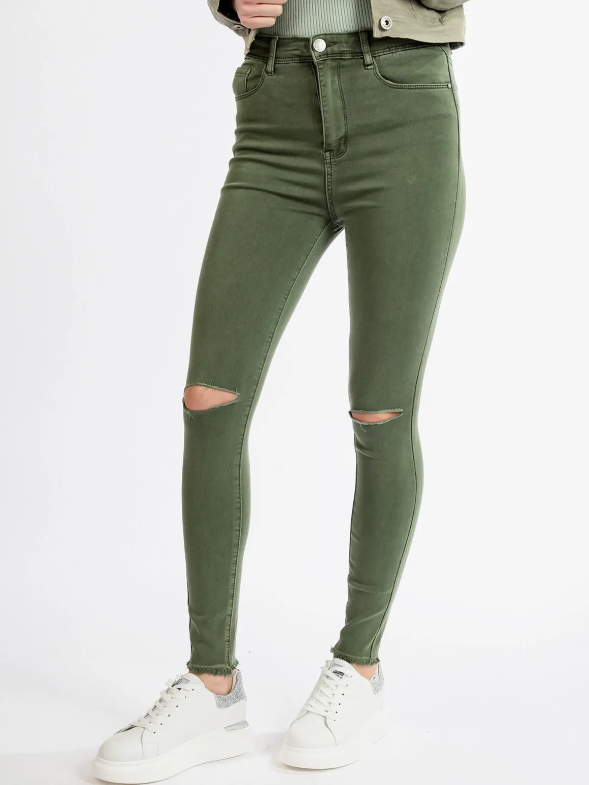 Kiss Pink Pantaloni donna elasticizzati con strappi