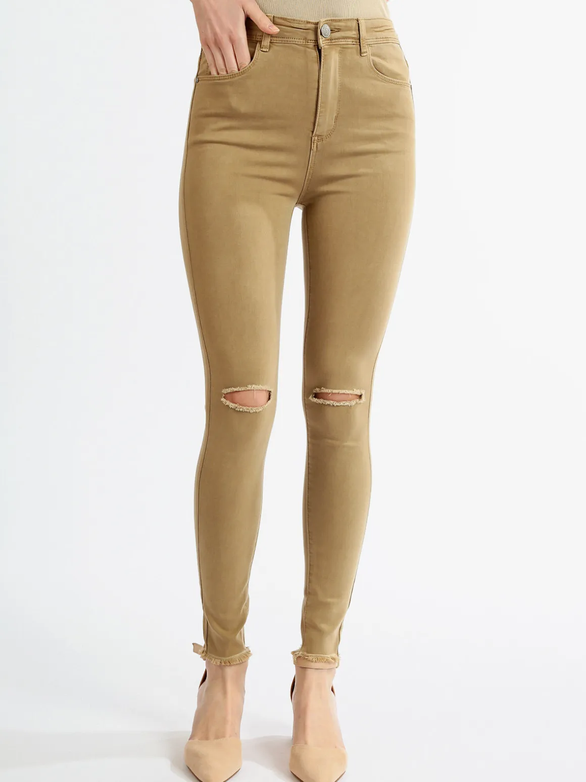 Kiss Pink Pantaloni donna elasticizzati con strappi