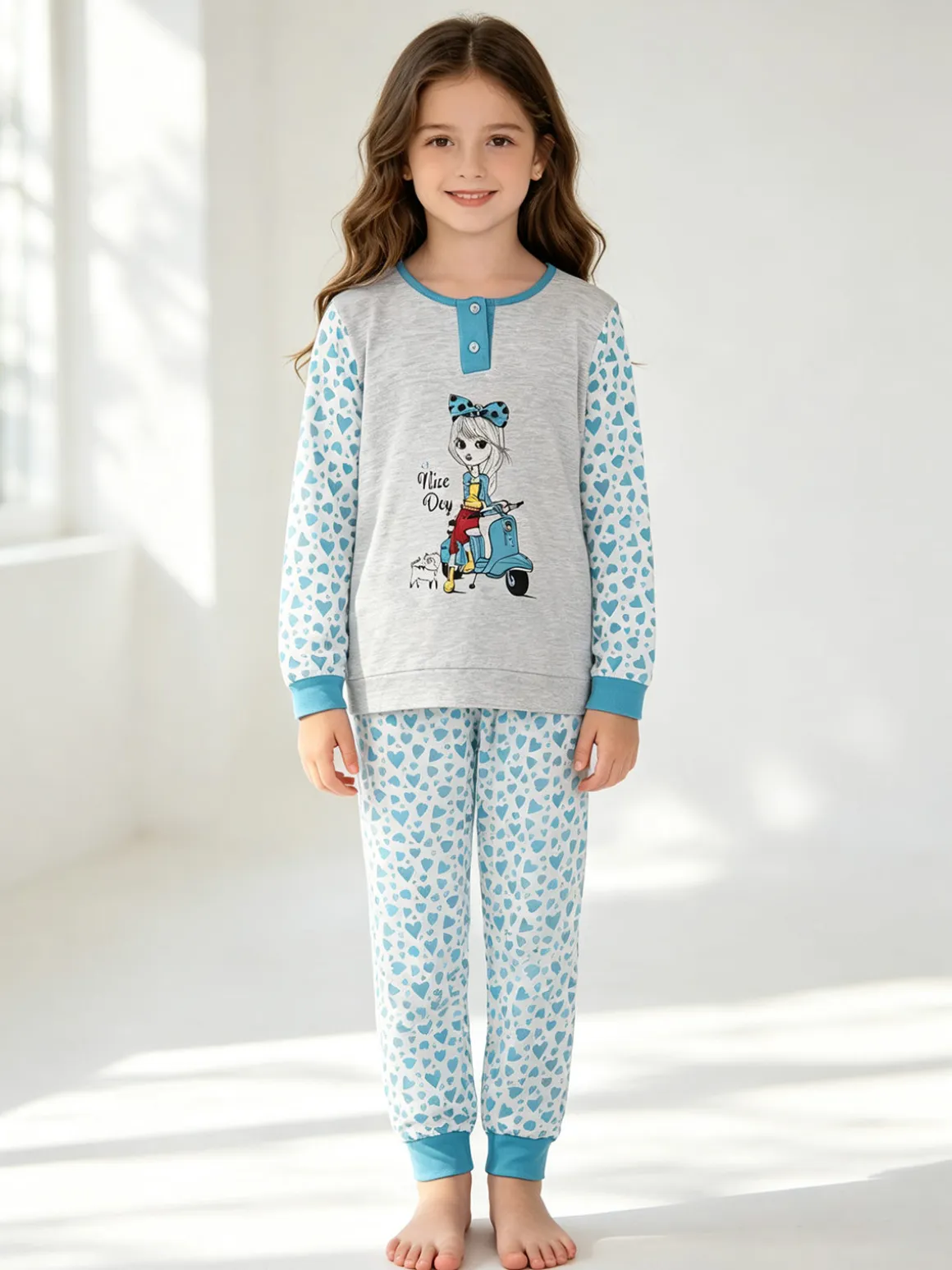 Kotton Pigiama lungo da bambina in cotone