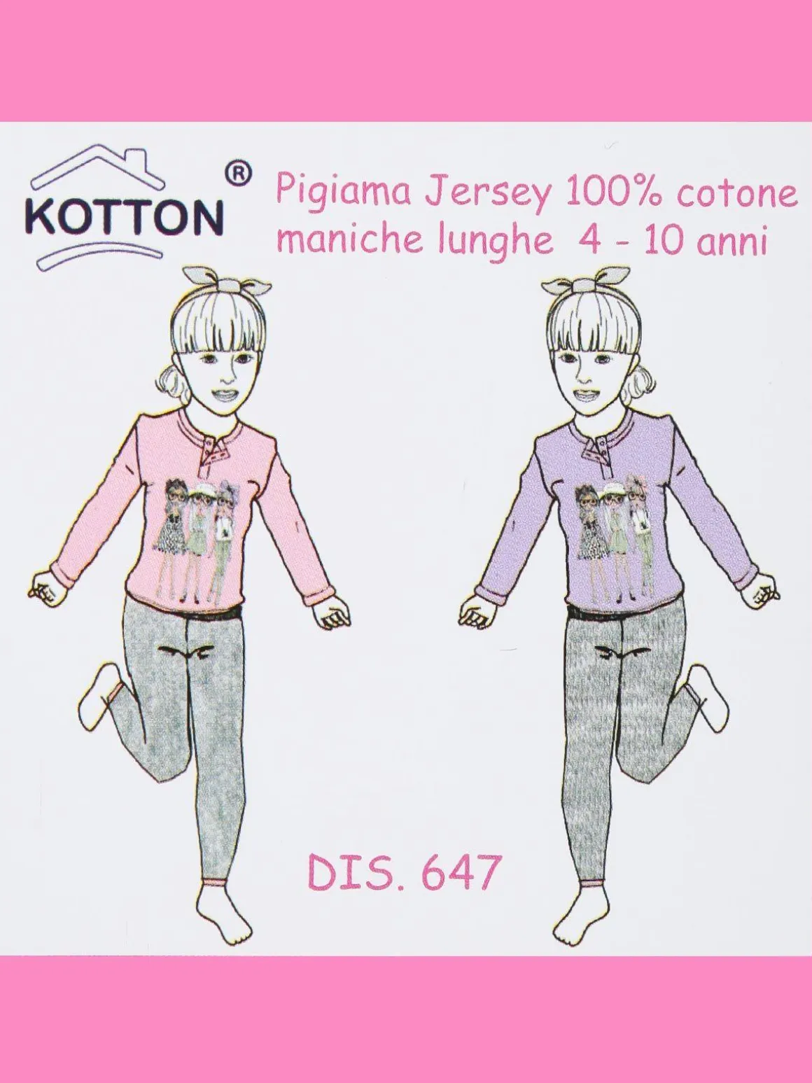 Kotton Pigiama lungo da bambina in cotone