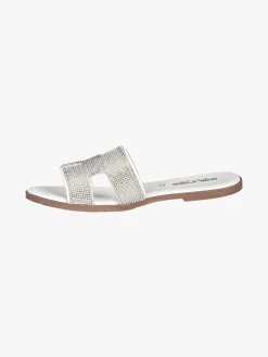 La Cuoieria Ciabatte donna in pelle con strass - bianco