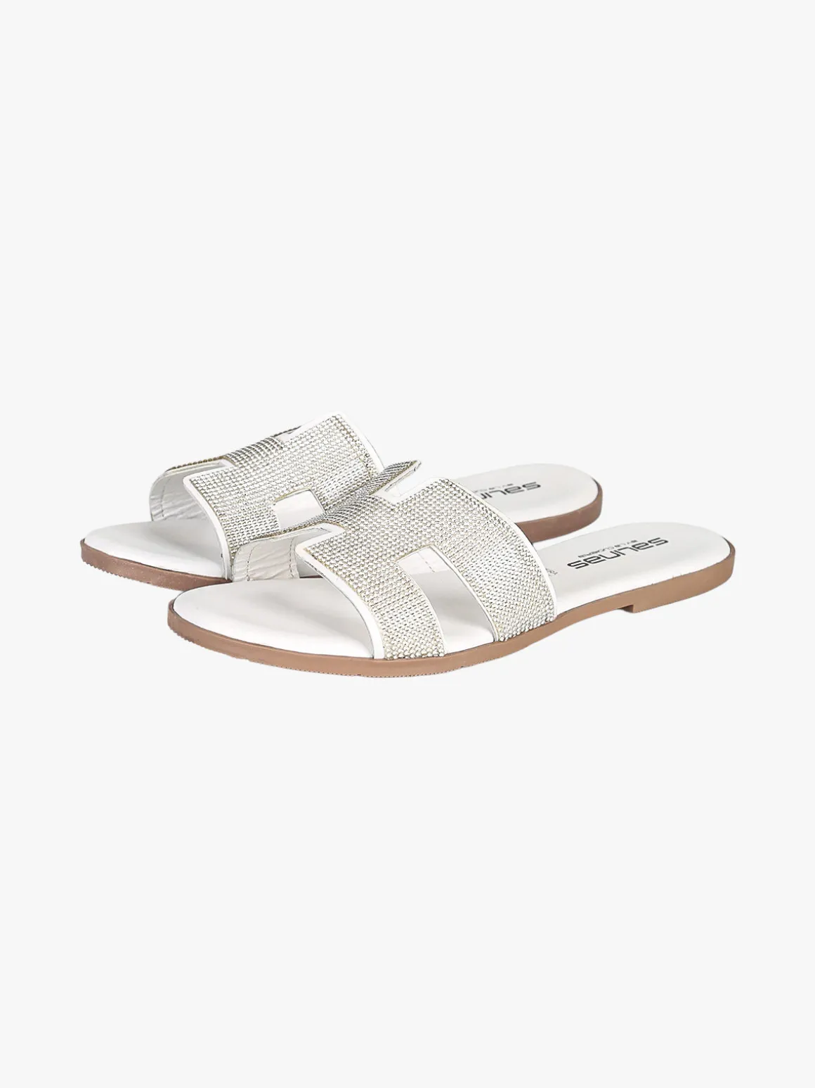 La Cuoieria Ciabatte donna in pelle con strass - bianco