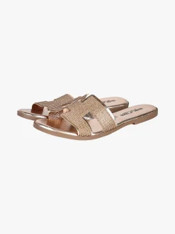 La Cuoieria Ciabatte donna in pelle con strass - bronzo
