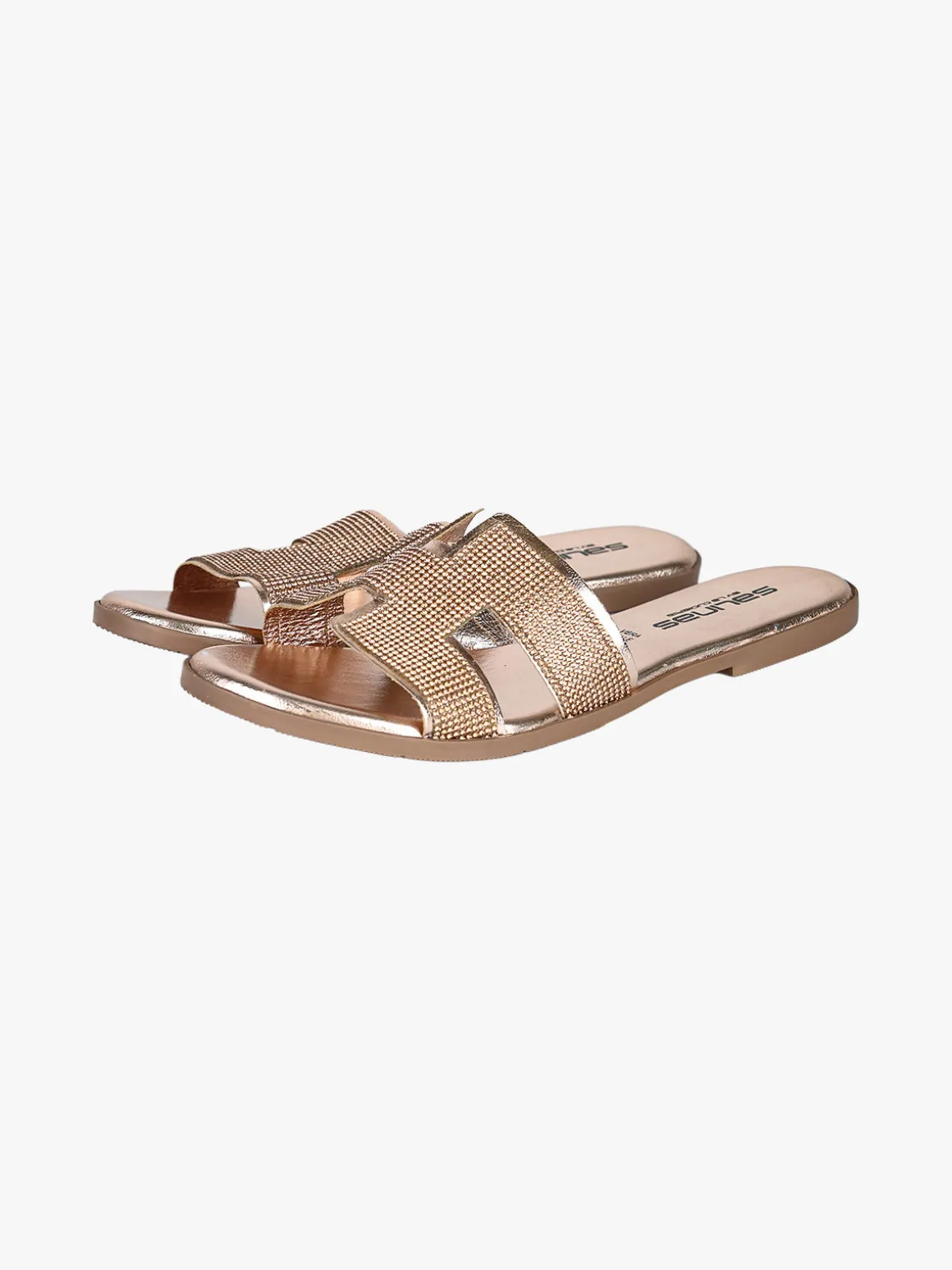 La Cuoieria Ciabatte donna in pelle con strass - bronzo