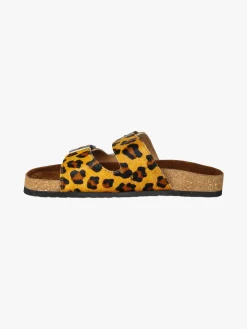 La Cuoieria Ciabatte donna in pelle animalier con doppia fibbia - cammello