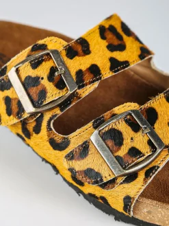 La Cuoieria Ciabatte donna in pelle animalier con doppia fibbia - cammello