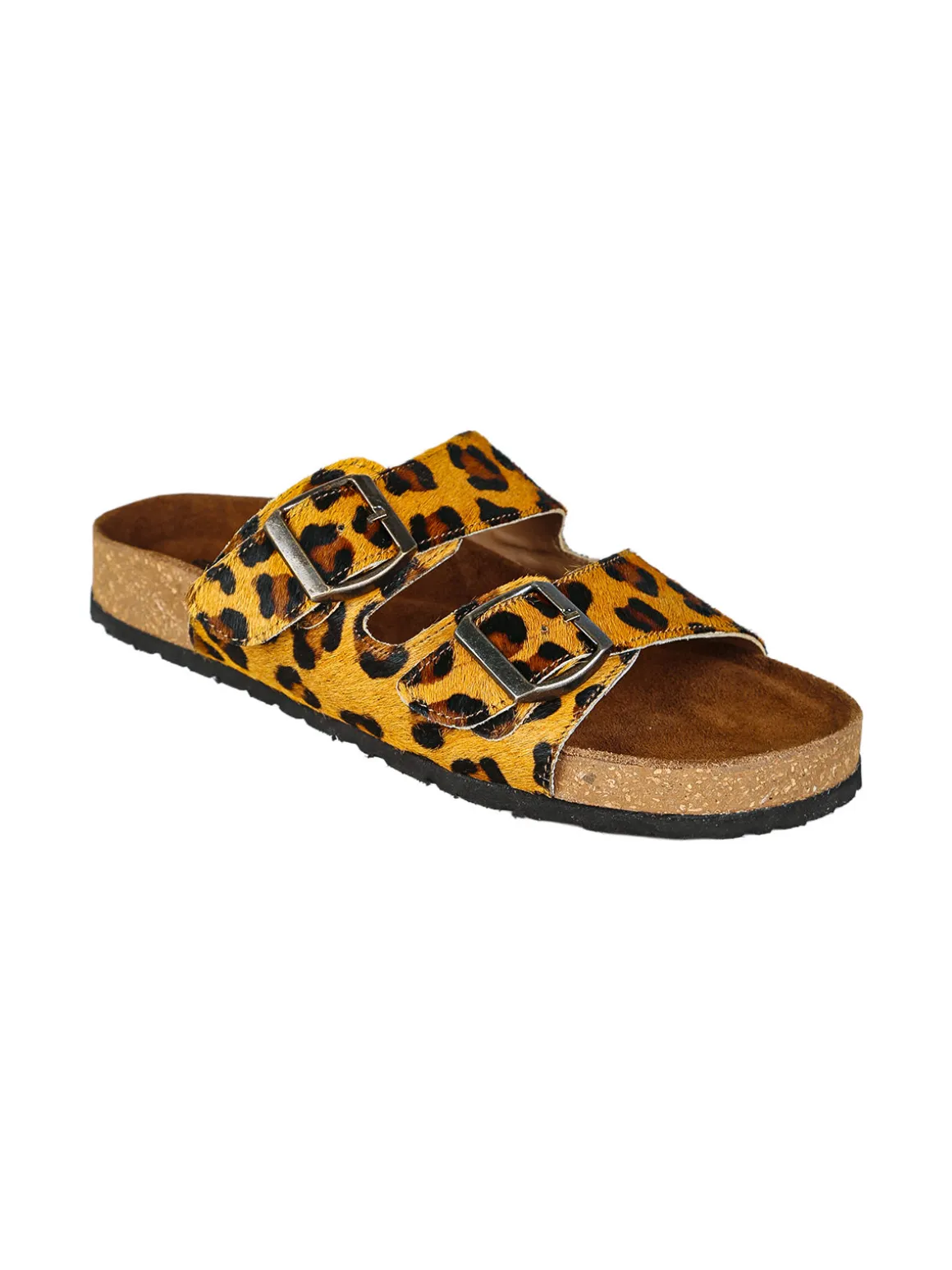 La Cuoieria Ciabatte donna in pelle animalier con doppia fibbia - cammello