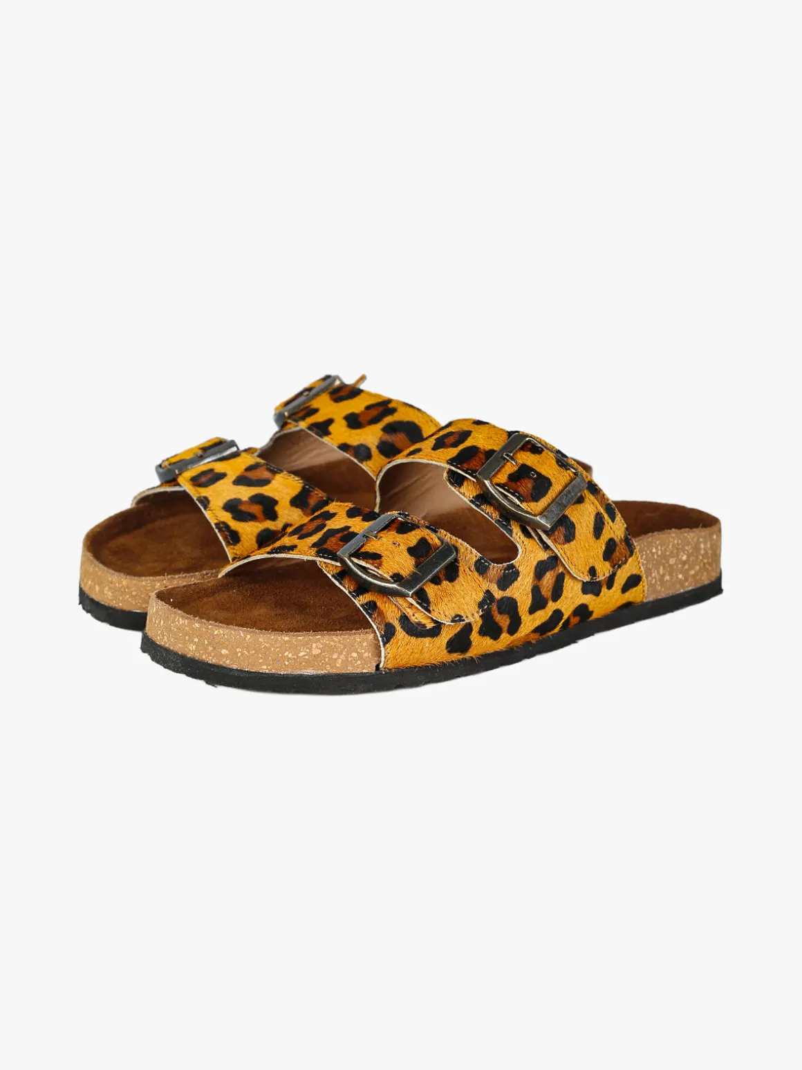 La Cuoieria Ciabatte donna in pelle animalier con doppia fibbia - cammello