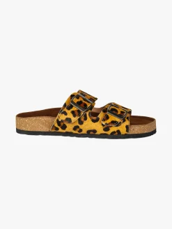 La Cuoieria Ciabatte donna in pelle animalier con doppia fibbia - cammello