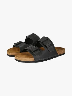 La Cuoieria Ciabatte donna in pelle con fibbie - nero
