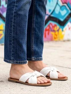 La Cuoieria Ciabatte donna in pelle con nodo - bianco