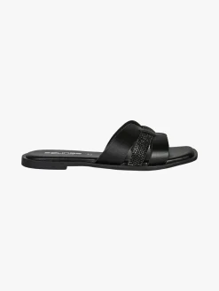 La Cuoieria Ciabatte donna in pelle con micro borchie - nero