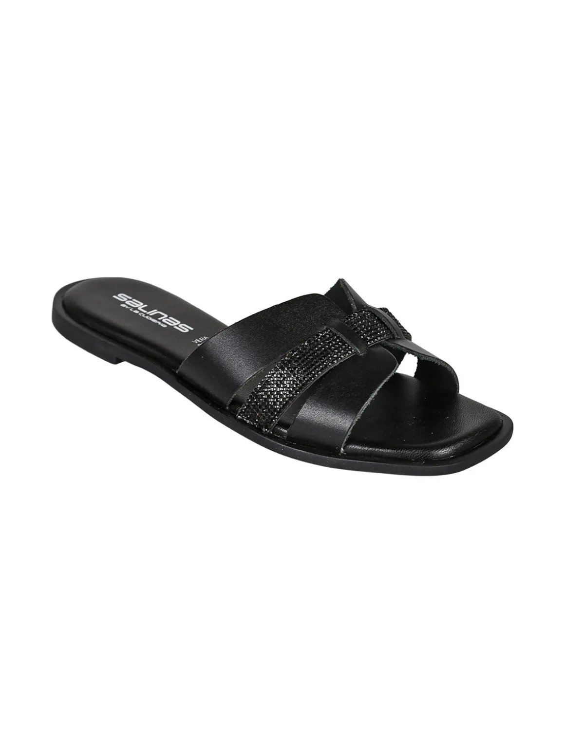 La Cuoieria Ciabatte donna in pelle con micro borchie - nero