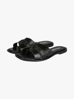La Cuoieria Ciabatte donna in pelle con micro borchie - nero