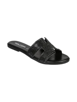 La Cuoieria Ciabatte donna in pelle con strass - nero