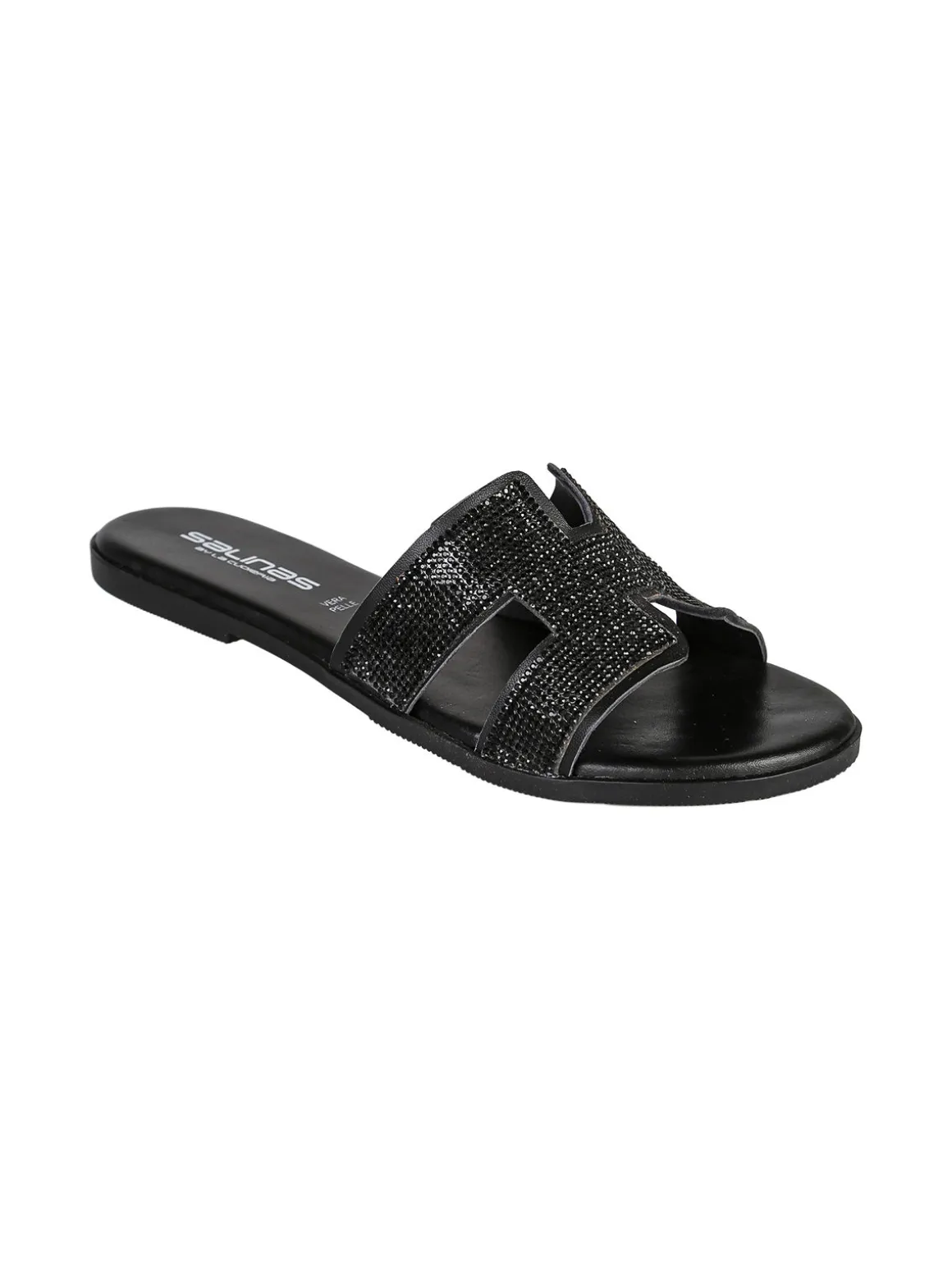La Cuoieria Ciabatte donna in pelle con strass - nero