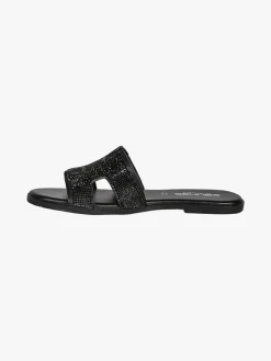 La Cuoieria Ciabatte donna in pelle con strass - nero
