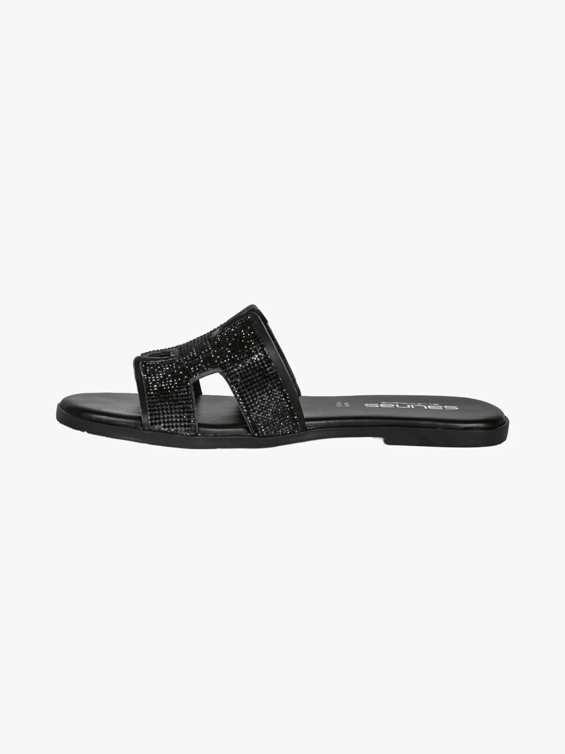 La Cuoieria Ciabatte donna in pelle con strass - nero
