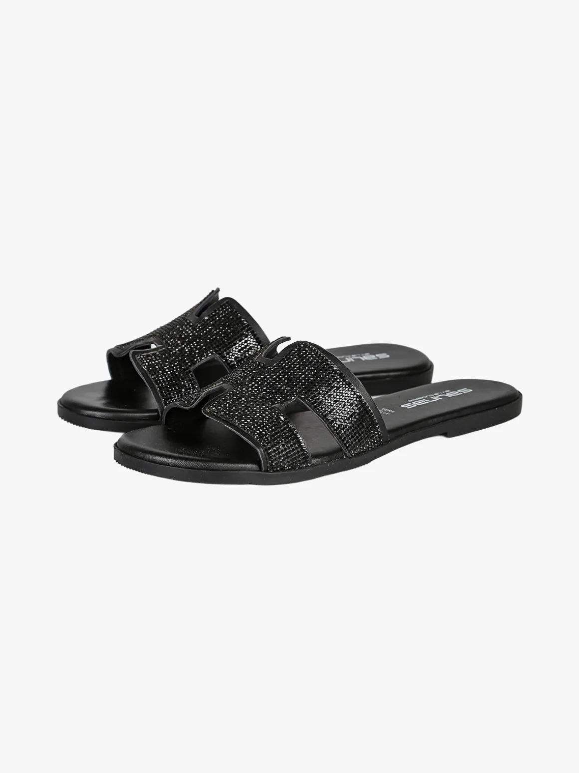 La Cuoieria Ciabatte donna in pelle con strass - nero