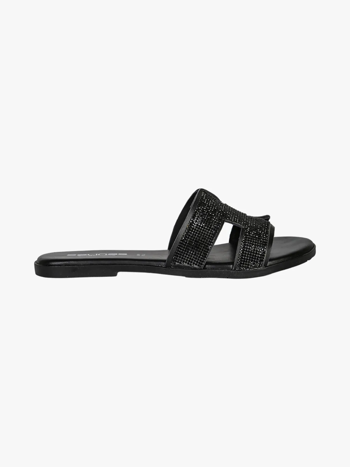 La Cuoieria Ciabatte donna in pelle con strass - nero