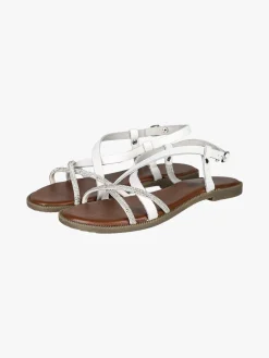 La Cuoieria Sandali donna in pelle con cinturino e strass - bianco