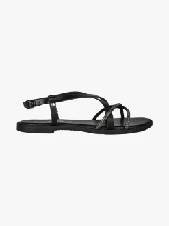 La Cuoieria Sandali donna in pelle con cinturino e strass - nero