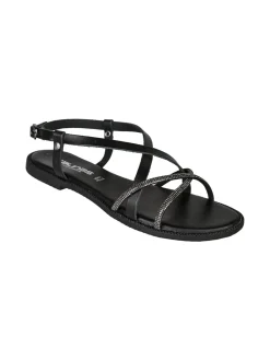 La Cuoieria Sandali donna in pelle con cinturino e strass - nero
