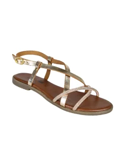 La Cuoieria Sandali donna in pelle con cinturino e strass - oro