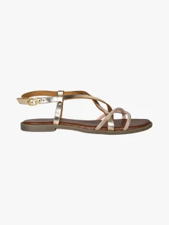 La Cuoieria Sandali donna in pelle con cinturino e strass - oro