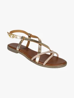 La Cuoieria Sandali donna in pelle con cinturino e strass - oro