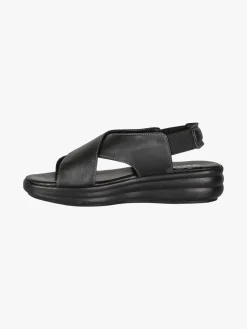 La Cuoieria Sandali in pelle da donna con cinturino elastico e zeppa - nero