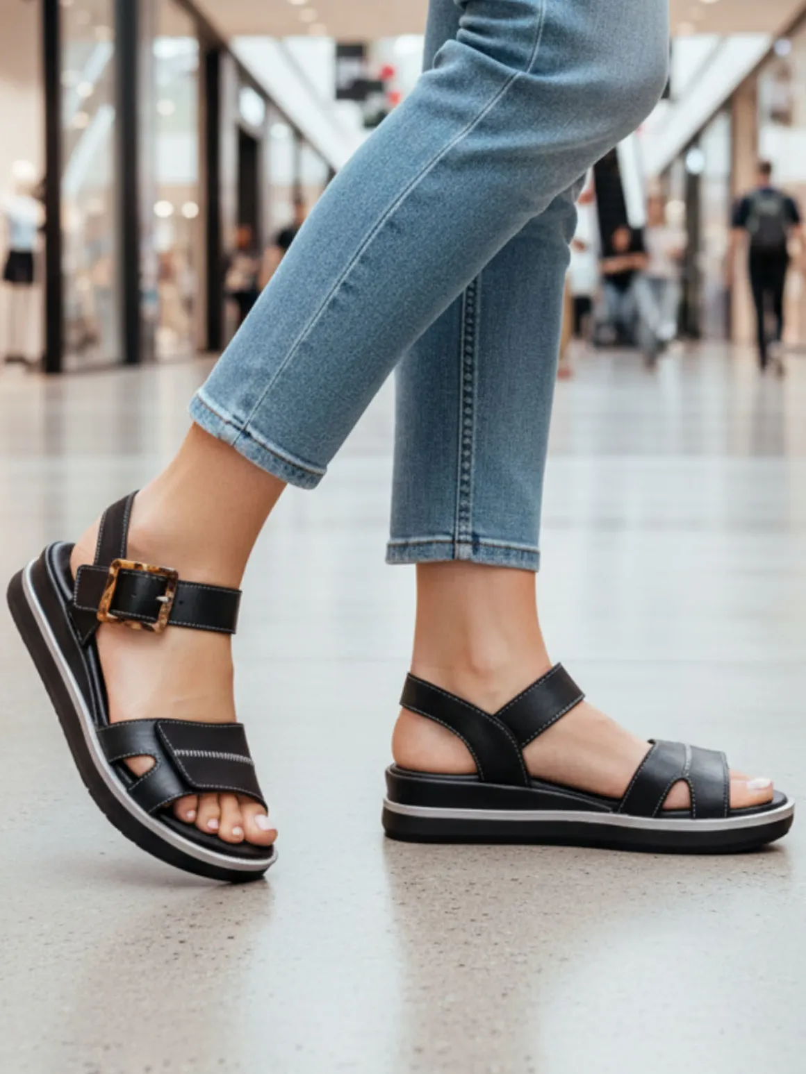 La Cuoieria Sandali in pelle da donna con zeppa e cinturino con fibbia - nero