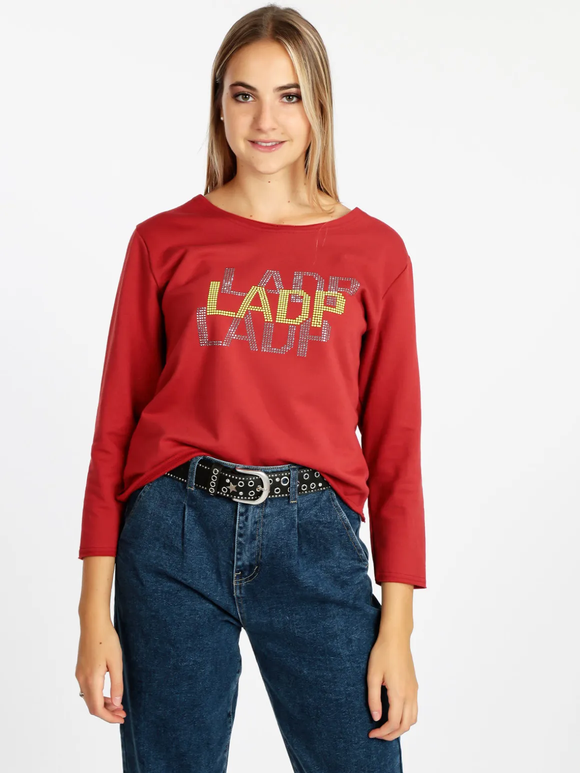 Ladp Felpa donna girocollo con borchie