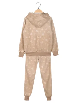 Lady Moda Completo tuta da ragazza 2 pezzi in ciniglia con cappuccio e zip - beige