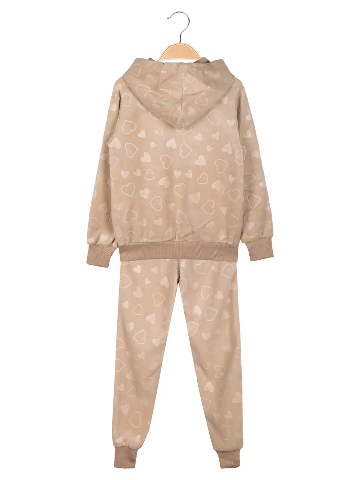 Lady Moda Completo tuta da ragazza 2 pezzi in ciniglia con cappuccio e zip - beige