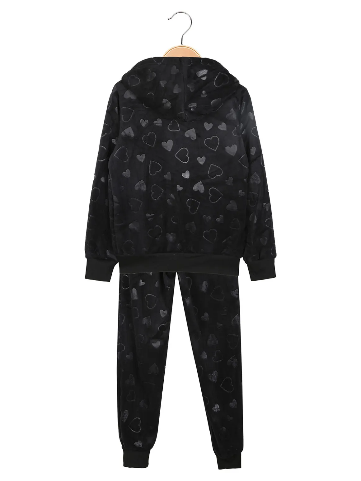 Lady Moda Completo tuta da ragazza 2 pezzi in ciniglia con cappuccio e zip - nero