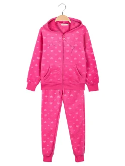 Lady Moda Completo tuta 2 pezzi da bambina in ciniglia - fucsia
