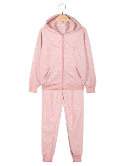 Lady Moda Completo tuta 2 pezzi da bambina in ciniglia - rosa