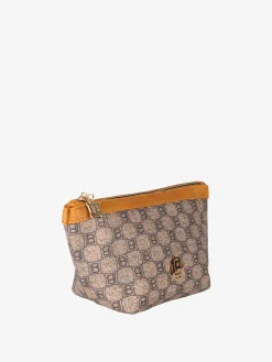 Laura Biagiotti Beauty case donna mini in ecopelle con logo - marrone