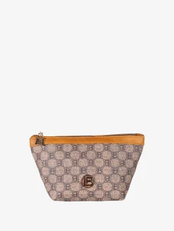 Laura Biagiotti Beauty case donna mini in ecopelle con logo - marrone